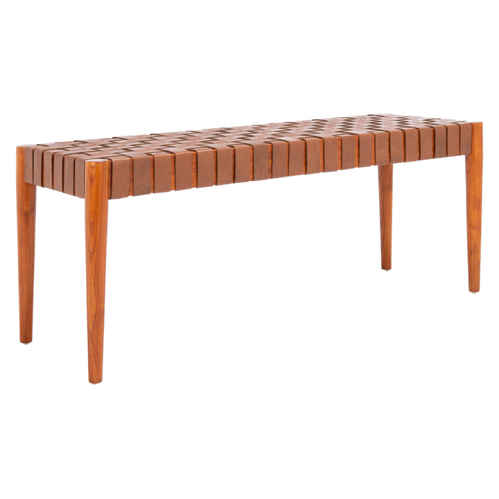 SAFAVIEH Amalia Leather Weave Bench Cognac /Dark Brown Image 9