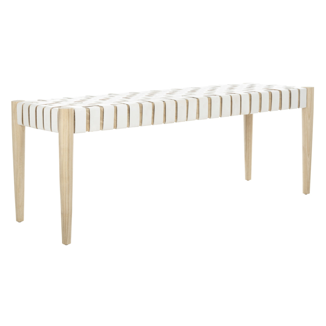 SAFAVIEH Amalia Leather Weave Bench White / Light Oak Image 4