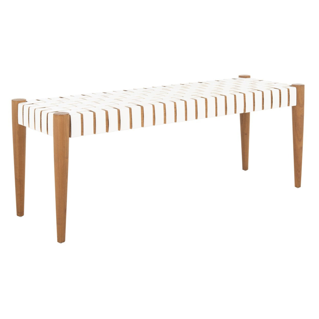 SAFAVIEH Amalia Leather Weave Bench White / Oak Image 3