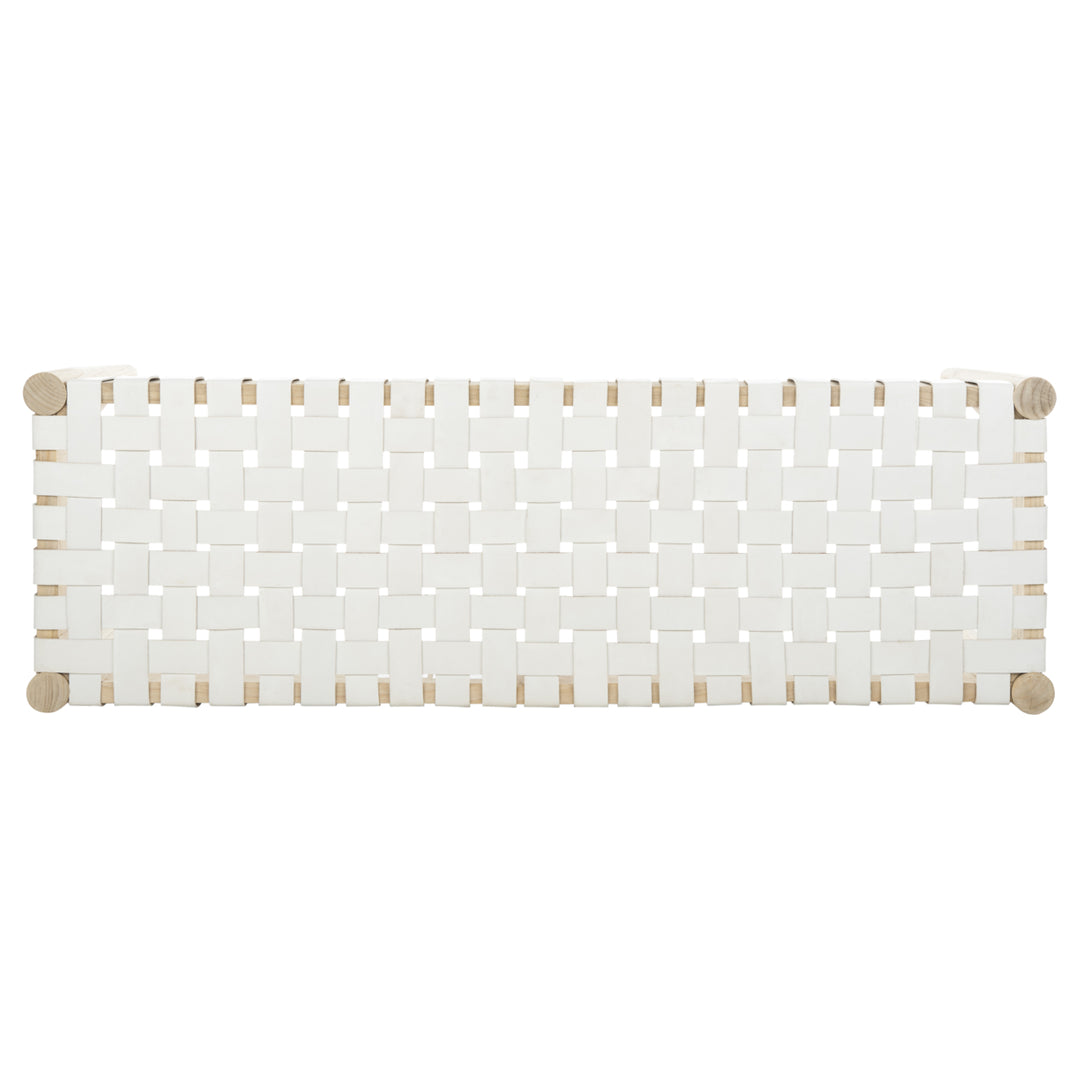 SAFAVIEH Amalia Leather Weave Bench White / Light Oak Image 5