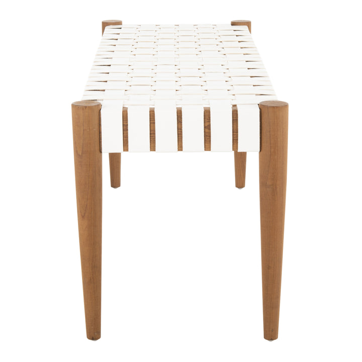 SAFAVIEH Amalia Leather Weave Bench White / Oak Image 6