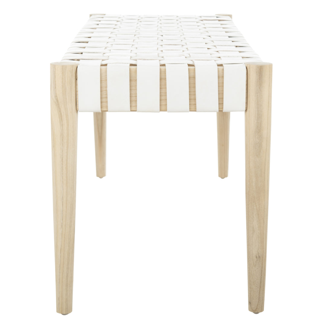 SAFAVIEH Amalia Leather Weave Bench White / Light Oak Image 9