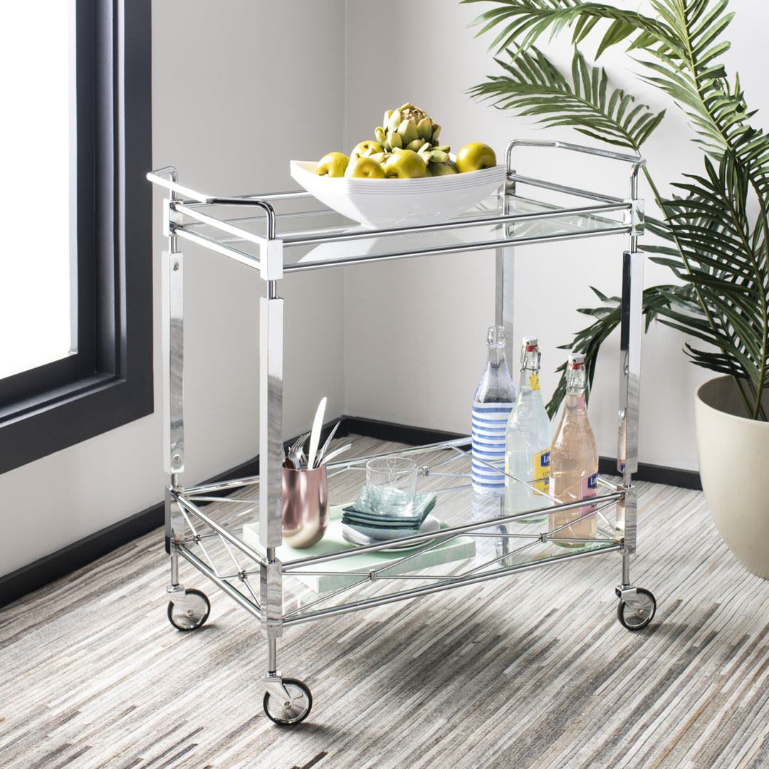 SAFAVIEH Ingrid 2-Tier Rectangle Bar Cart Chrome / Glass Image 1