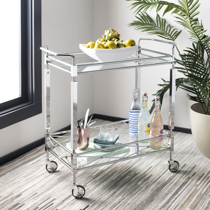 SAFAVIEH Ingrid 2-Tier Rectangle Bar Cart Chrome / Glass Image 1