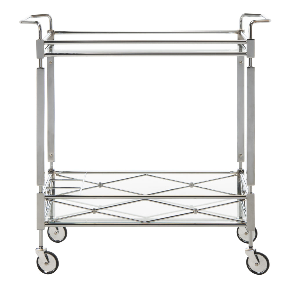 SAFAVIEH Ingrid 2-Tier Rectangle Bar Cart Chrome / Glass Image 2