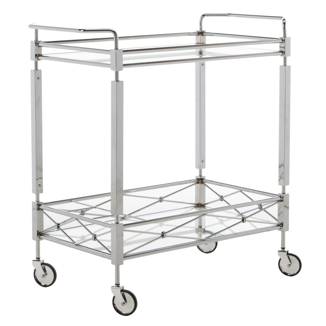 SAFAVIEH Ingrid 2-Tier Rectangle Bar Cart Chrome / Glass Image 3