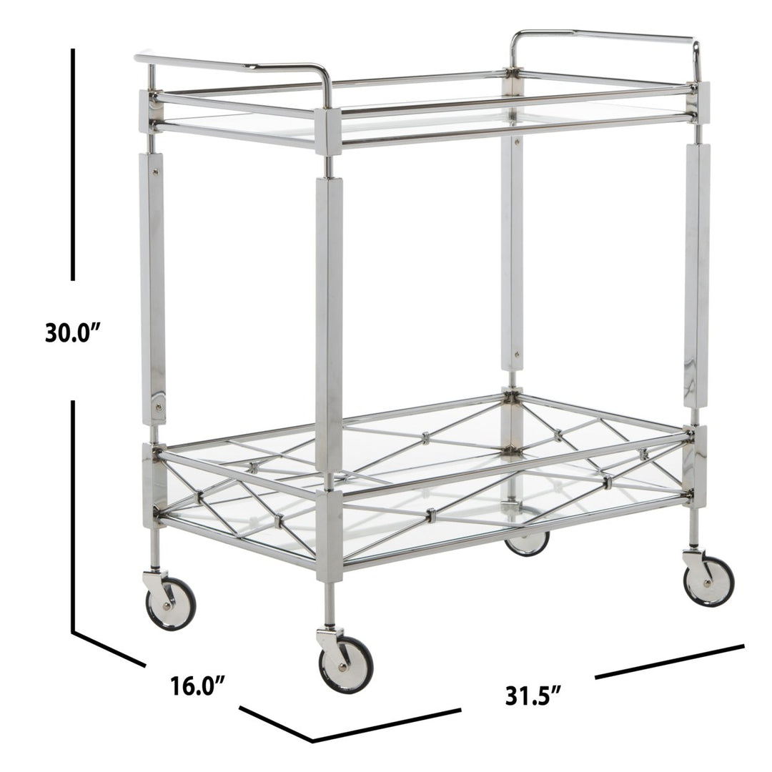 SAFAVIEH Ingrid 2-Tier Rectangle Bar Cart Chrome / Glass Image 4