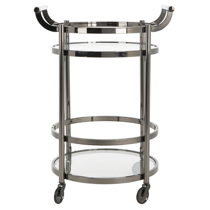 SAFAVIEH Sienna 2-Tier Round Bar Cart Black Nickel / Glass Image 2