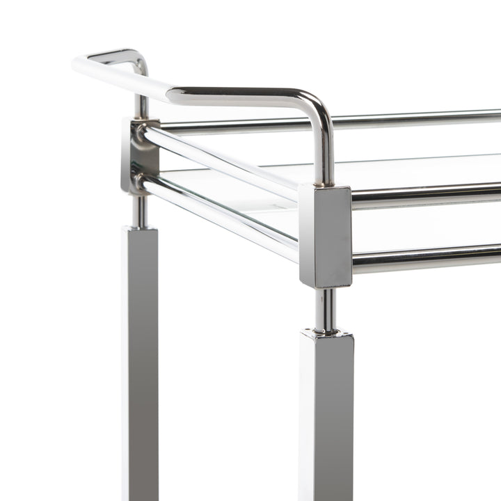 SAFAVIEH Ingrid 2-Tier Rectangle Bar Cart Chrome / Glass Image 5