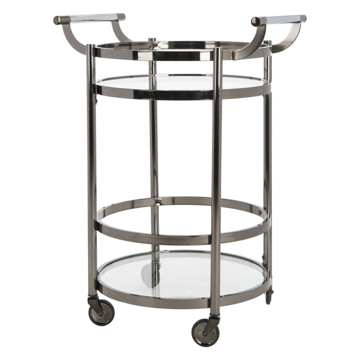 SAFAVIEH Sienna 2-Tier Round Bar Cart Black Nickel / Glass Image 3