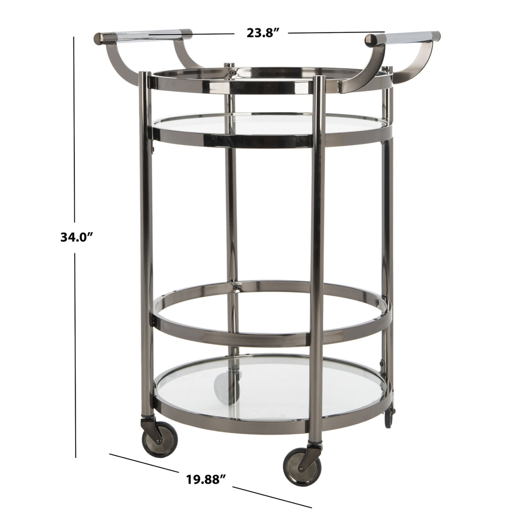 SAFAVIEH Sienna 2-Tier Round Bar Cart Black Nickel / Glass Image 4