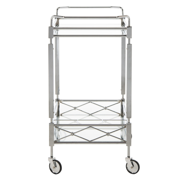 SAFAVIEH Ingrid 2-Tier Rectangle Bar Cart Chrome / Glass Image 7