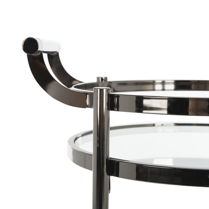 SAFAVIEH Sienna 2-Tier Round Bar Cart Black Nickel / Glass Image 5