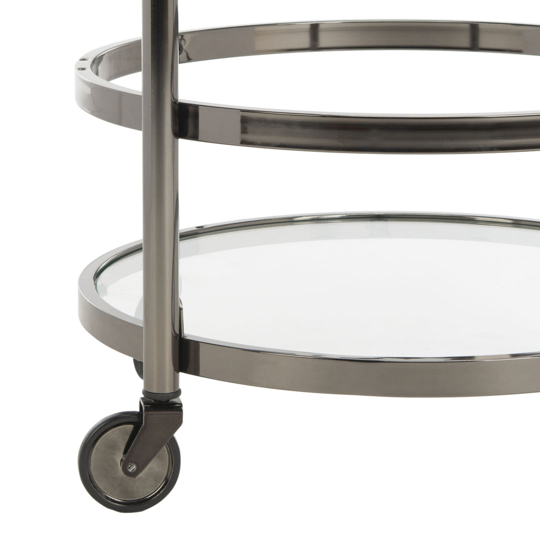 SAFAVIEH Sienna 2-Tier Round Bar Cart Black Nickel / Glass Image 6