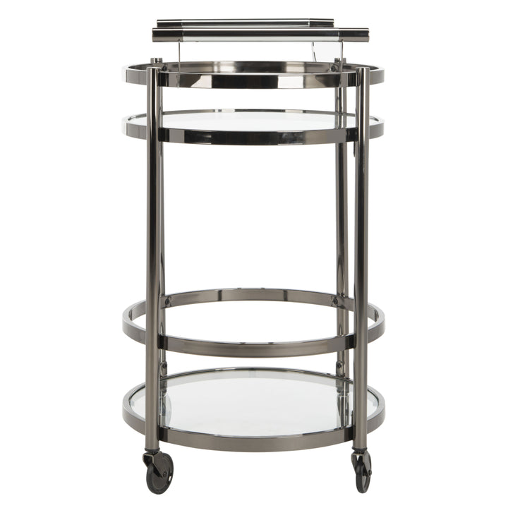 SAFAVIEH Sienna 2-Tier Round Bar Cart Black Nickel / Glass Image 7