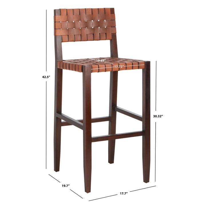 SAFAVIEH Paxton Woven Leather Bar Stool Cognac/ Walnut Image 5