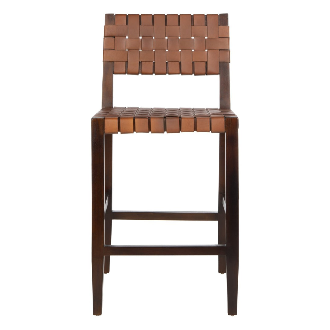 SAFAVIEH Paxton Woven Leather Counter Stool Cognac / Walnut Image 3