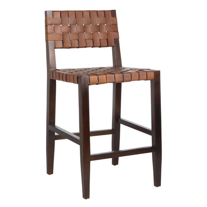 SAFAVIEH Paxton Woven Leather Counter Stool Cognac / Walnut Image 4