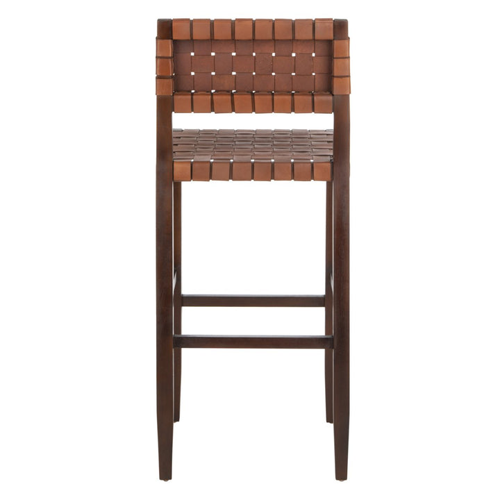 SAFAVIEH Paxton Woven Leather Bar Stool Cognac/ Walnut Image 7