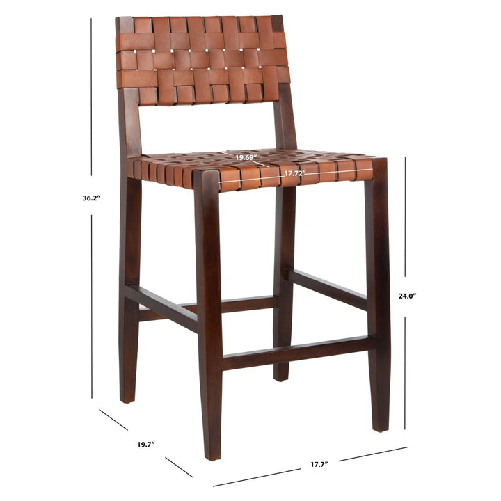 SAFAVIEH Paxton Woven Leather Counter Stool Cognac / Walnut Image 5