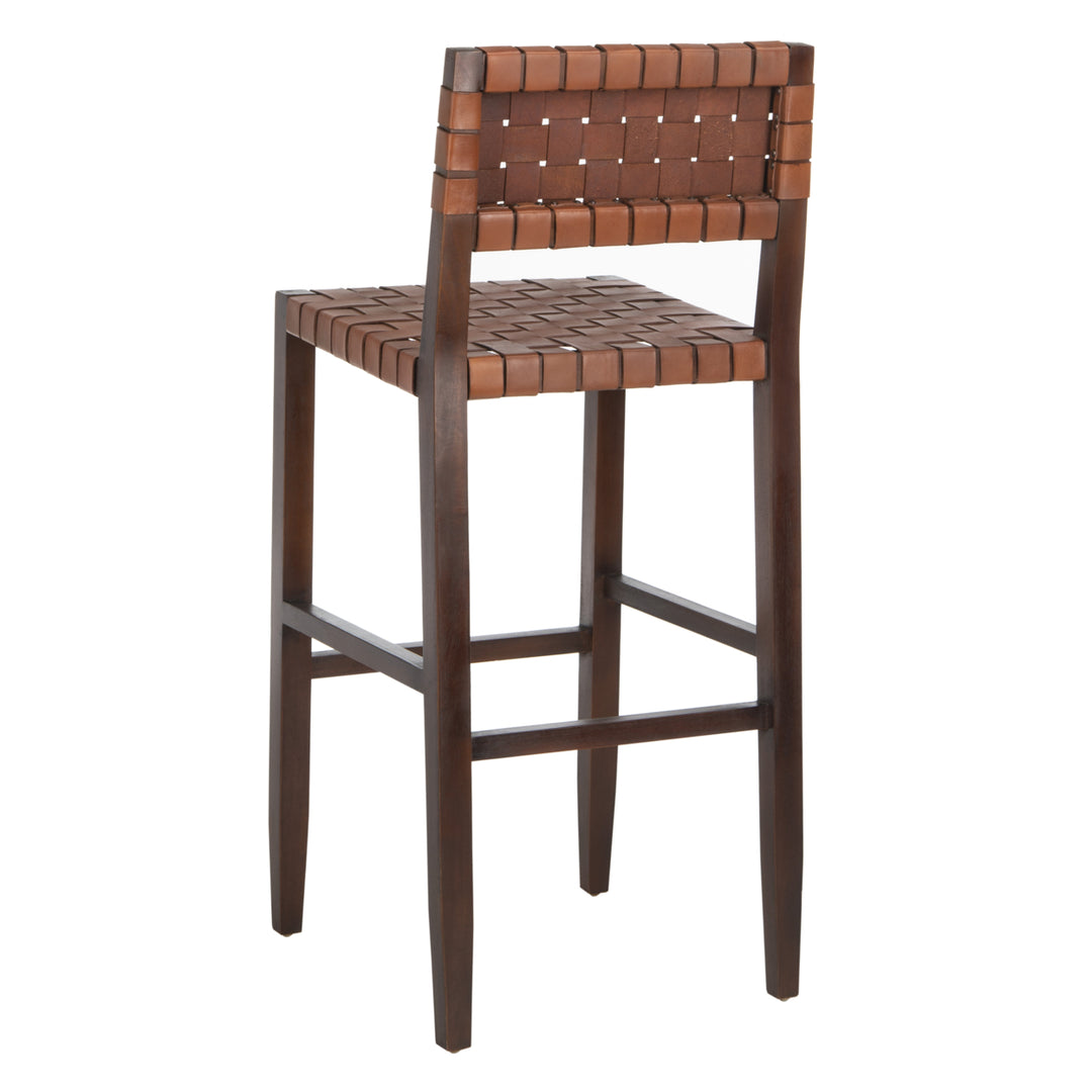 SAFAVIEH Paxton Woven Leather Bar Stool Cognac/ Walnut Image 10