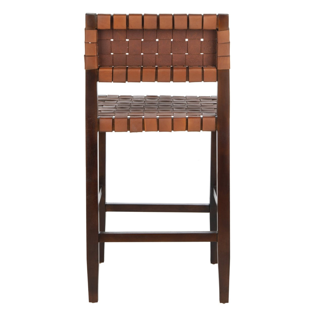 SAFAVIEH Paxton Woven Leather Counter Stool Cognac / Walnut Image 7