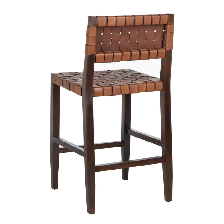 SAFAVIEH Paxton Woven Leather Counter Stool Cognac / Walnut Image 10