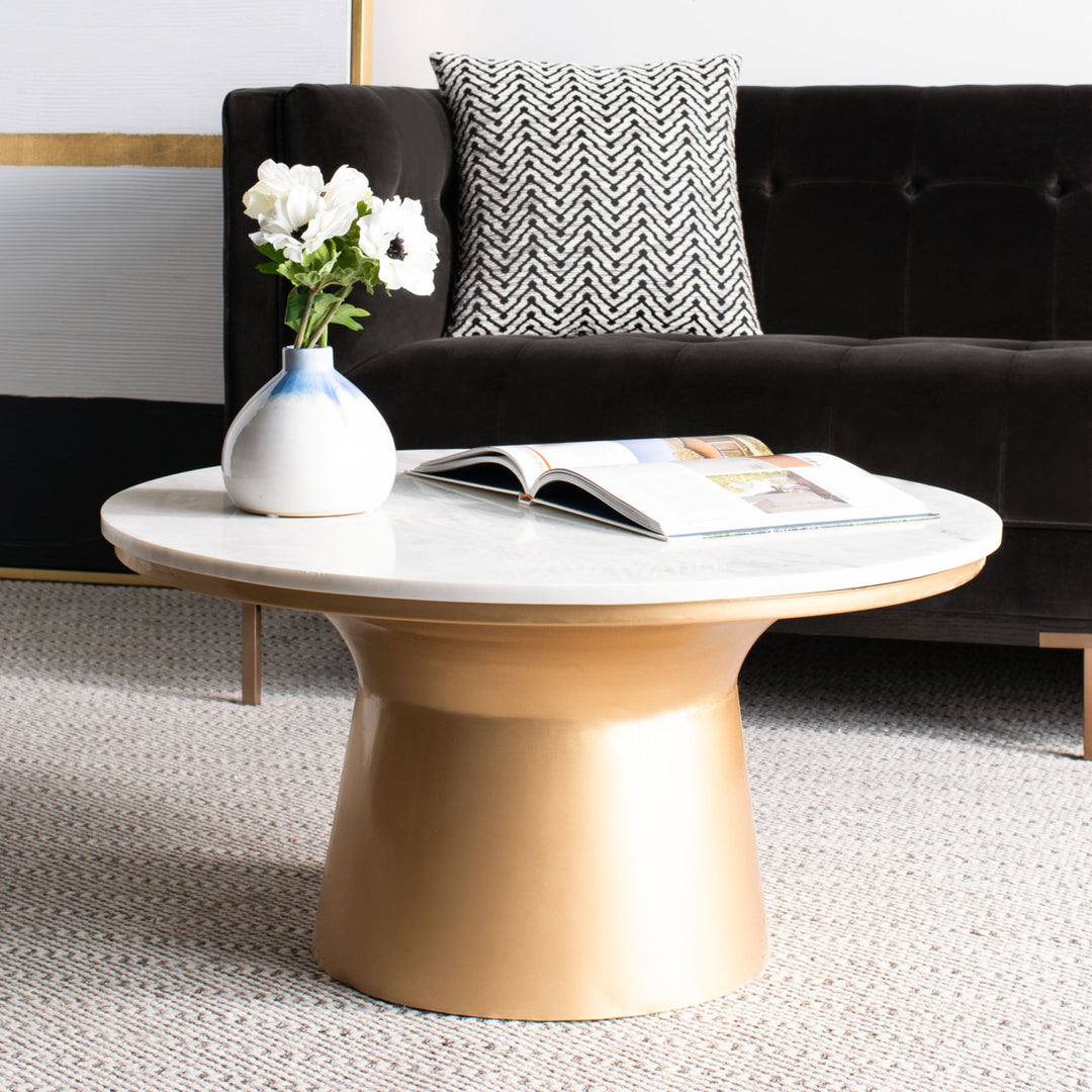 SAFAVIEH Mila Pedestal Coffee Table White / Brass Image 1