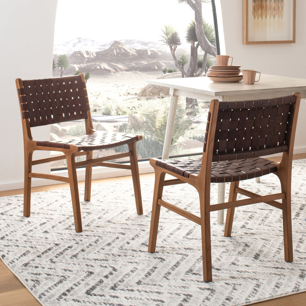 SAFAVIEH Taika Woven Leather Dining Chair Set of 2 Cognac / Natural Image 2