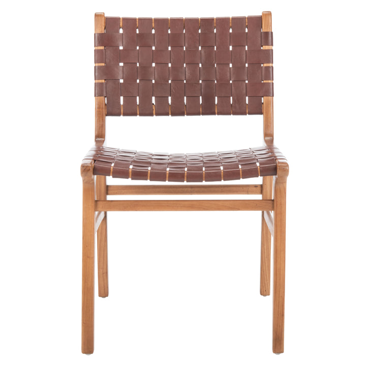 SAFAVIEH Taika Woven Leather Dining Chair Set of 2 Cognac / Natural Image 3