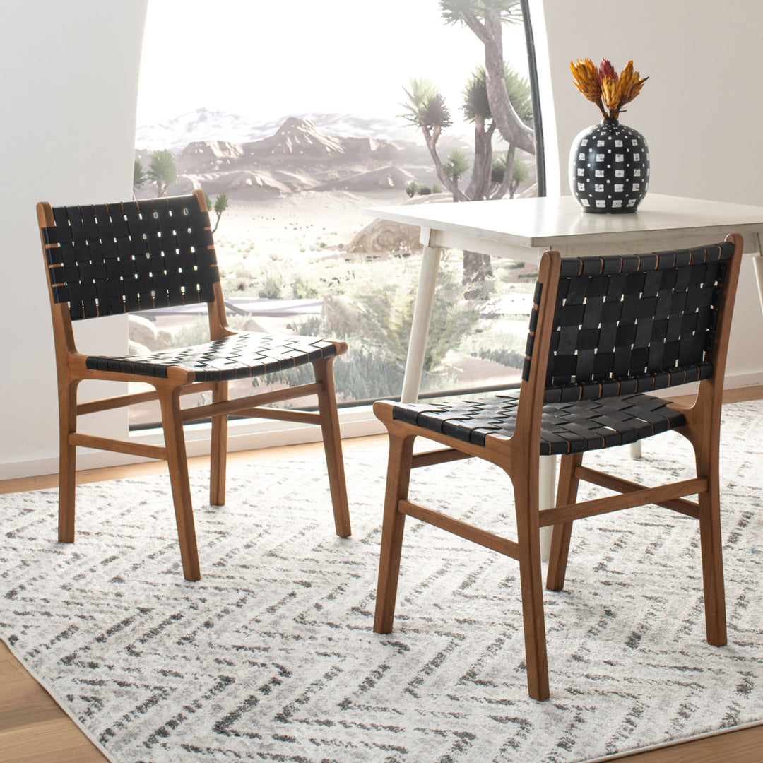 SAFAVIEH Taika Woven Leather Dining Chair Set of 2 Black / Natural Image 2