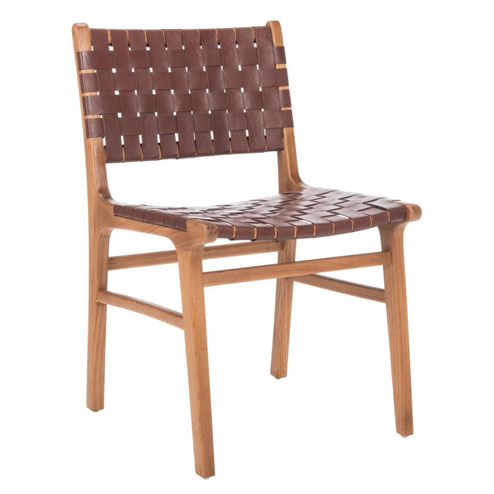 SAFAVIEH Taika Woven Leather Dining Chair Set of 2 Cognac / Natural Image 4