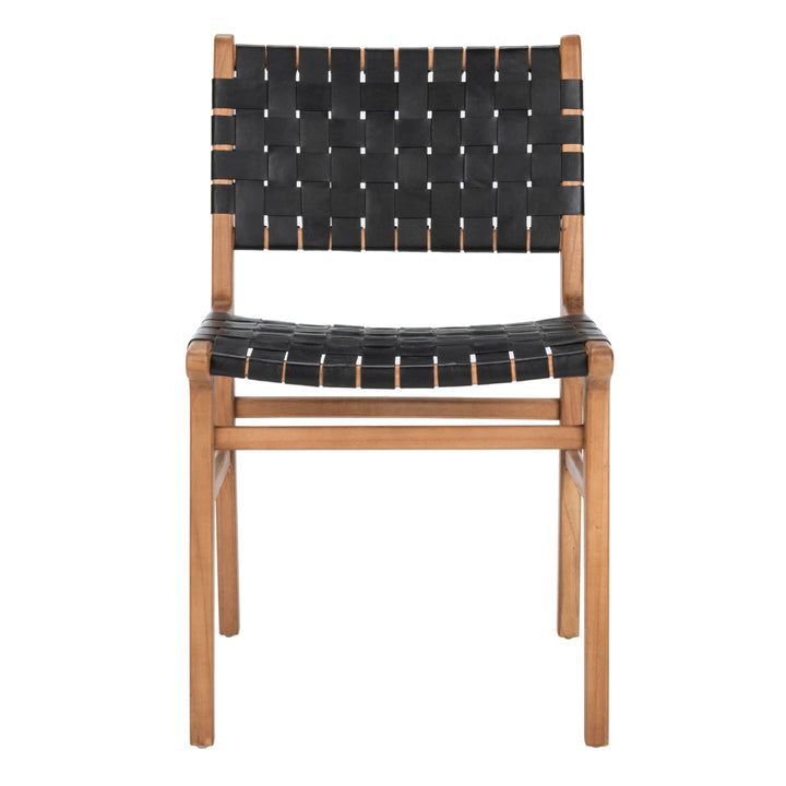 SAFAVIEH Taika Woven Leather Dining Chair Set of 2 Black / Natural Image 3