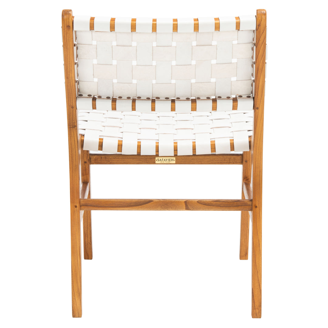 SAFAVIEH Taika Woven Leather Dining Chair Set of 2 White / Natural Image 8