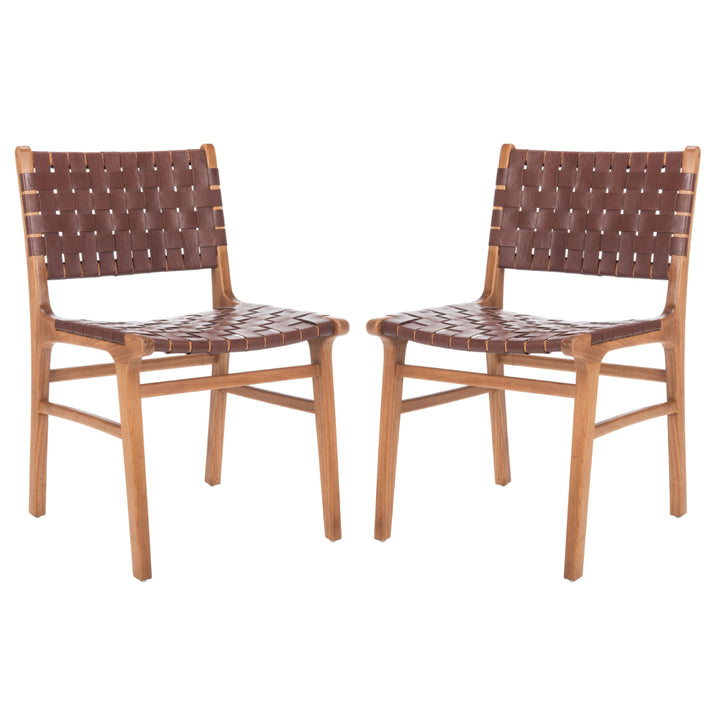 SAFAVIEH Taika Woven Leather Dining Chair Set of 2 Cognac / Natural Image 12