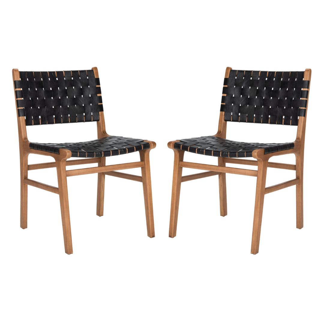 SAFAVIEH Taika Woven Leather Dining Chair Set of 2 Black / Natural Image 12