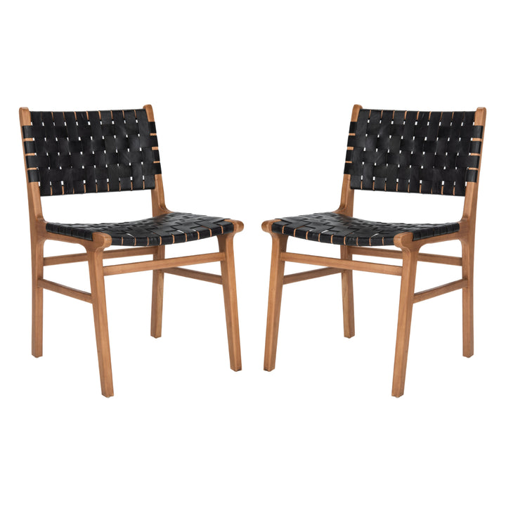 SAFAVIEH Taika Woven Leather Dining Chair Set of 2 Black / Natural Image 12