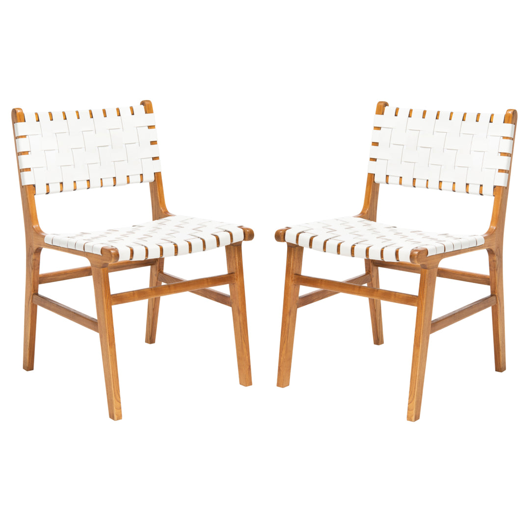 SAFAVIEH Taika Woven Leather Dining Chair Set of 2 White / Natural Image 12