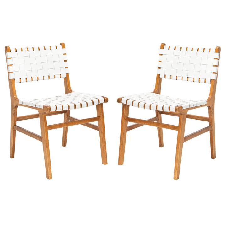 SAFAVIEH Taika Woven Leather Dining Chair Set of 2 White / Natural Image 12