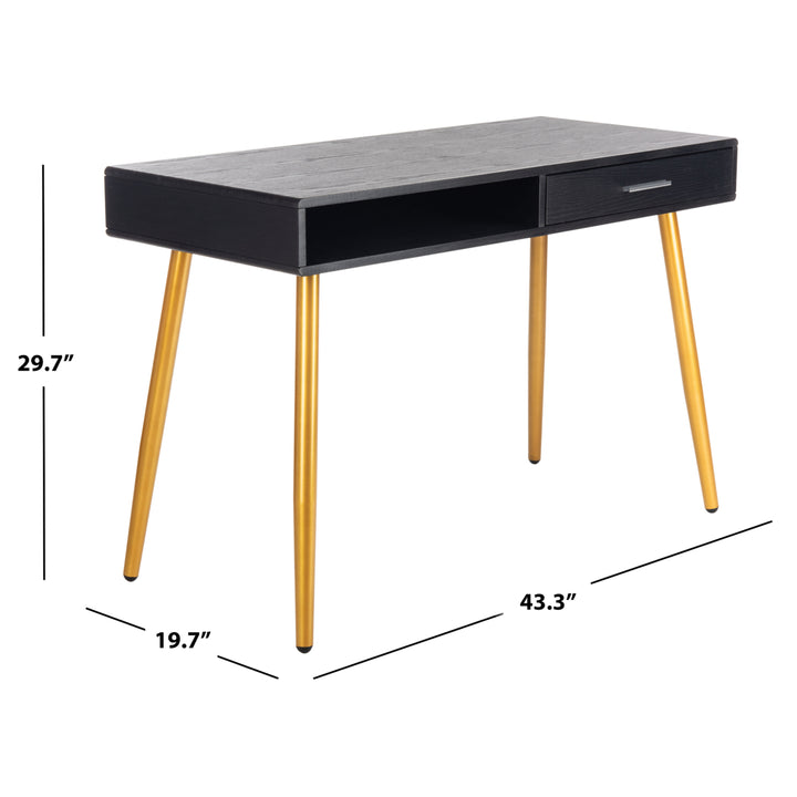 SAFAVIEH Jorja 1-Drawer 1 Shelf Desk Black / Gold Image 4