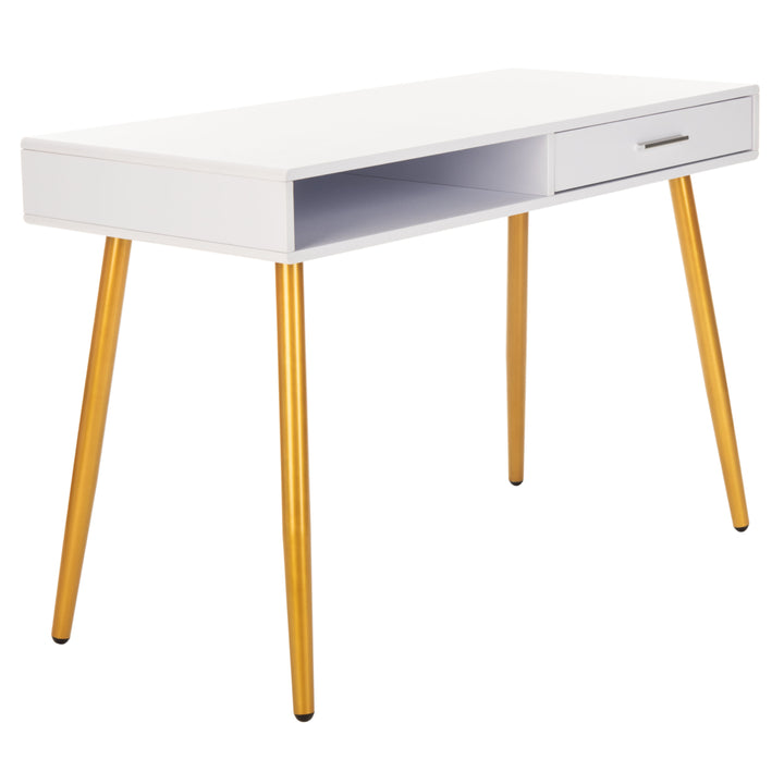 SAFAVIEH Jorja 1-Drawer 1 Shelf Desk White / Gold Image 3