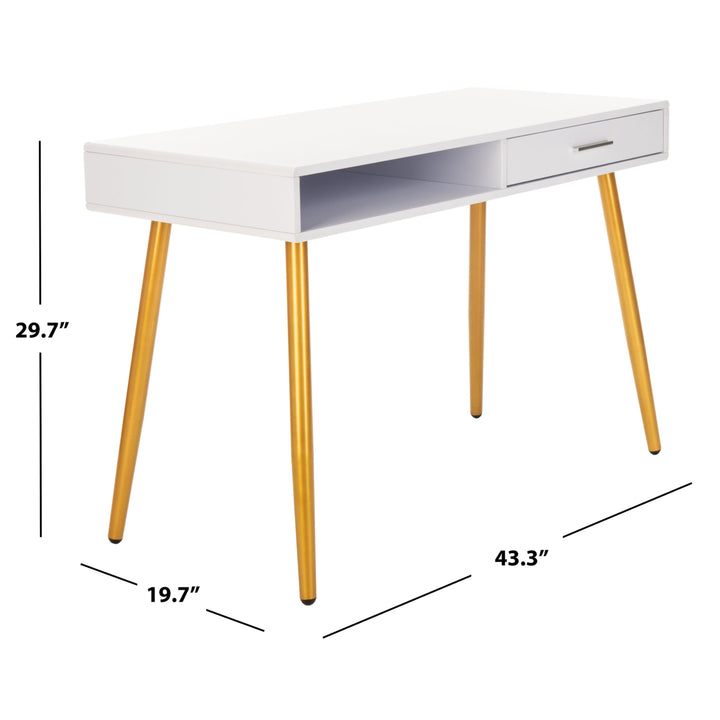 SAFAVIEH Jorja 1-Drawer 1 Shelf Desk White / Gold Image 5