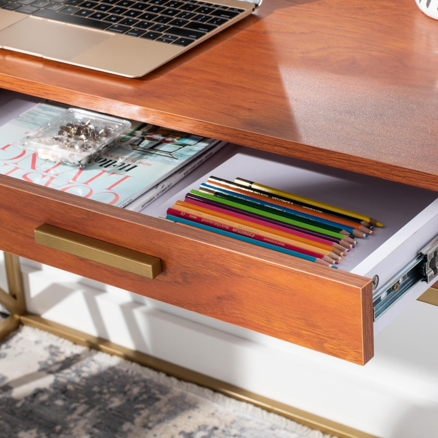 SAFAVIEH Elaine 1-Drawer Desk Natural / Gold Image 1