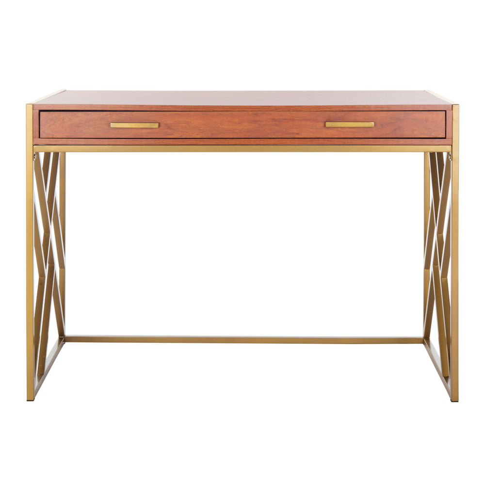 SAFAVIEH Elaine 1-Drawer Desk Natural / Gold Image 2