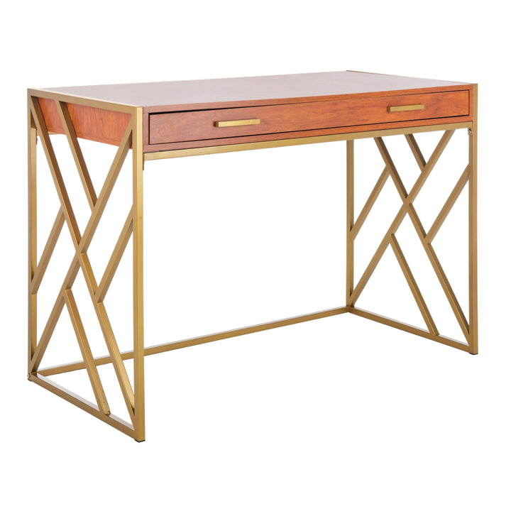 SAFAVIEH Elaine 1-Drawer Desk Natural / Gold Image 3