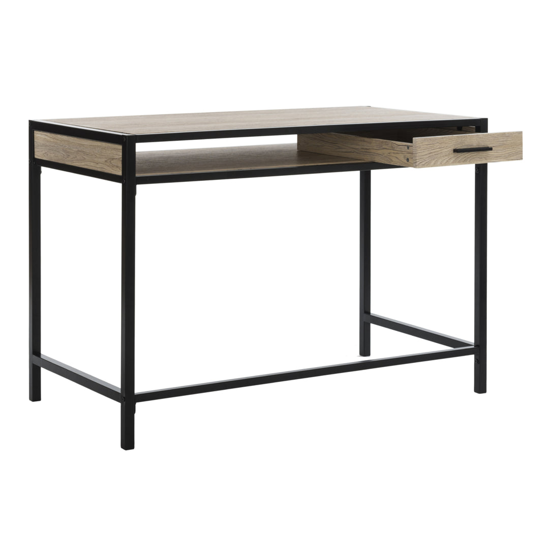 SAFAVIEH Alan 1 Shelf Desk With Drawer Rustic Brown / Black Image 3