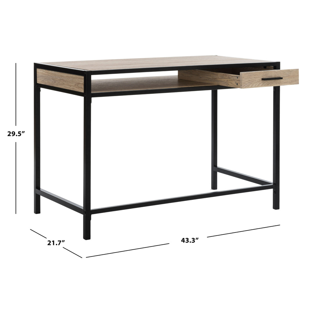 SAFAVIEH Alan 1 Shelf Desk With Drawer Rustic Brown / Black Image 4