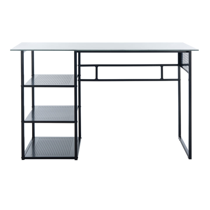 SAFAVIEH Xyla 3-Shelf Glass Top Desk White / Black Image 2