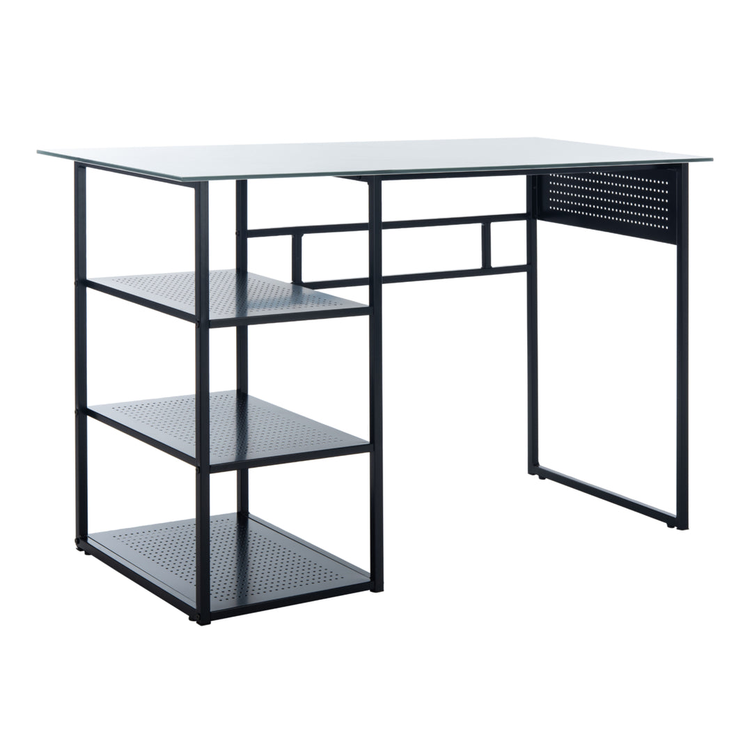 SAFAVIEH Xyla 3-Shelf Glass Top Desk White / Black Image 3