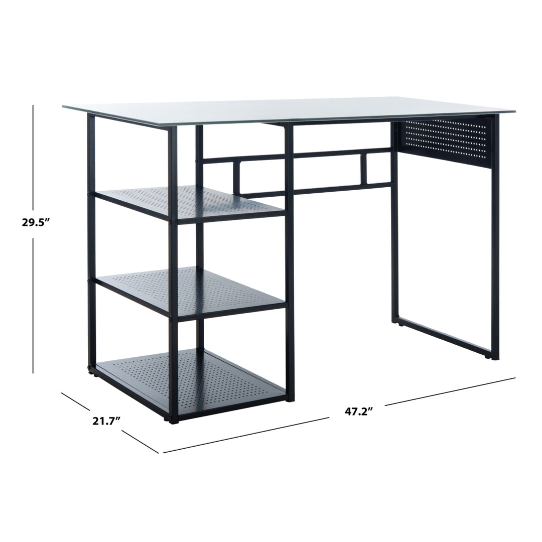 SAFAVIEH Xyla 3-Shelf Glass Top Desk White / Black Image 5